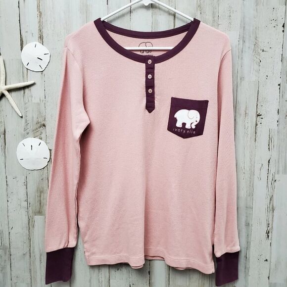 Ivory Ella Thermal Button Henley Top Pink Small - Picture 1 of 10